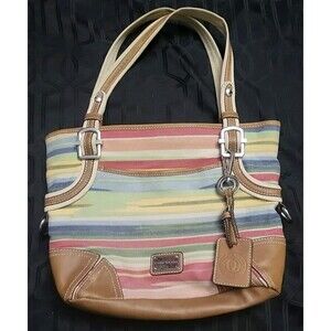 Etienne Aigner Womens Striped Canvas Multicolored Shoulder Bag Purse Tote